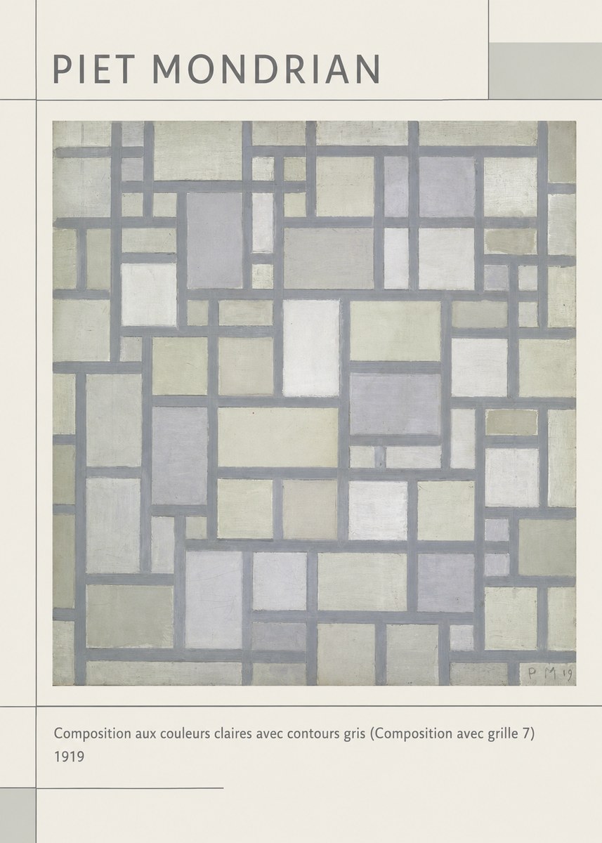 Piet Mondrian Composition Aux Couleurs Claires Avec Contours Gris (Composition Avec Grille 7) No1 - Poster