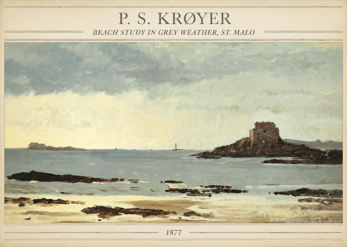 P.S. Krøyer Beach Study in Grey Weather, St. Malo No3 - Poster