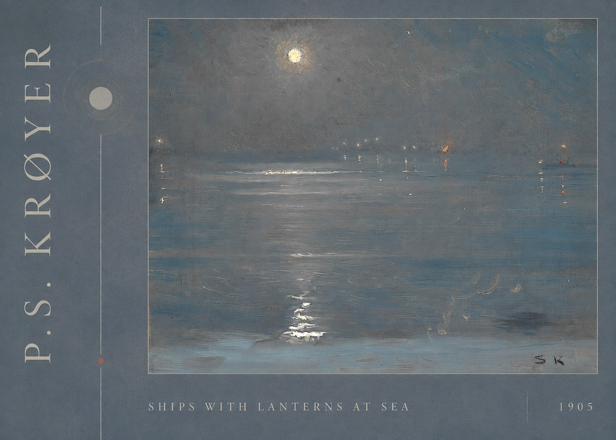 P.S. Krøyer Ships with Lanterns at Sea No2 - Poster