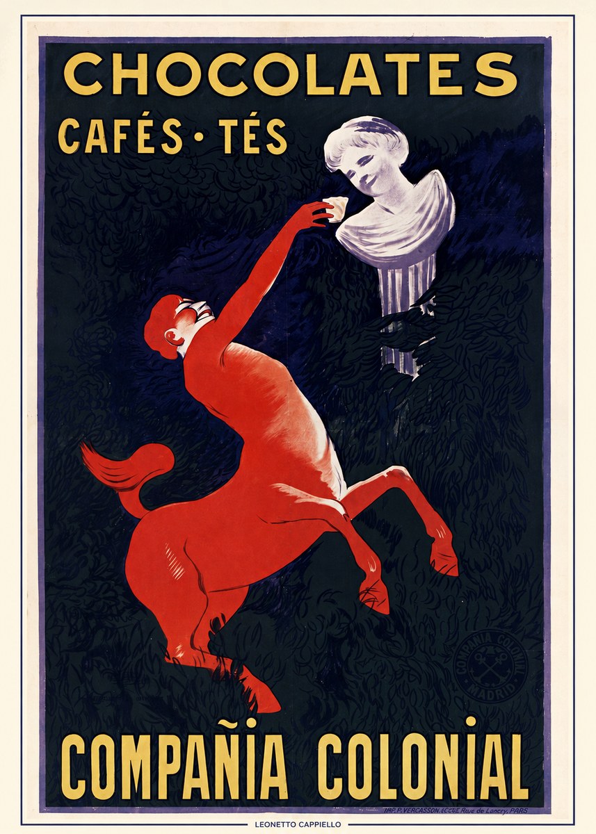 Leonetto Cappiello Chocolates, Cafés, Tés - Compañía Colonial No5 - Poster